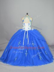 Blue Vestidos de Quinceanera Sweet 16 and Quinceanera with Appliques and Embroidery Strapless Sleeveless Lace Up
