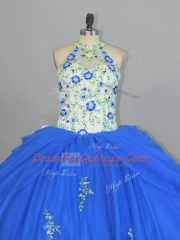 Blue Vestidos de Quinceanera Sweet 16 and Quinceanera with Appliques and Embroidery Strapless Sleeveless Lace Up