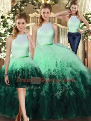 Sleeveless Tulle Floor Length Backless Sweet 16 Dresses in Multi-color with Ruffles