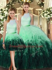 Sleeveless Tulle Floor Length Backless Sweet 16 Dresses in Multi-color with Ruffles