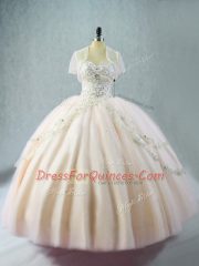 Simple Pink Sleeveless Floor Length Beading Lace Up Sweet 16 Dress