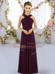 Burgundy Sleeveless Chiffon Lace Up Dama Dress for Wedding Party