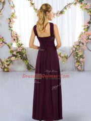 Burgundy Sleeveless Chiffon Lace Up Dama Dress for Wedding Party