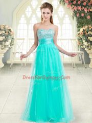 Sophisticated Aqua Blue Lace Up Sweetheart Beading Tulle Sleeveless