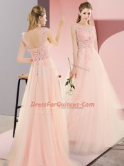 Tulle Sleeveless Floor Length and Beading and Lace and Appliques