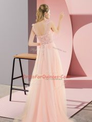 Tulle Sleeveless Floor Length and Beading and Lace and Appliques