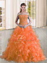 Organza Sleeveless Ball Gown Prom Dress Sweep Train and Beading and Lace and Ruffles