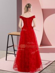 Sleeveless Sweep Train Lace Up Beading and Lace Prom Dresses