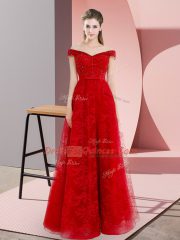 Sleeveless Sweep Train Lace Up Beading and Lace Prom Dresses