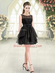 Extravagant Black Organza Lace Up Homecoming Dress Sleeveless Mini Length Beading and Lace