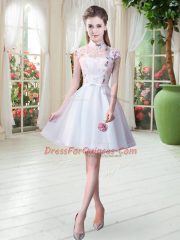 Stylish Knee Length A-line Short Sleeves White Prom Evening Gown Zipper