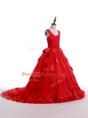 Beauteous Red Sleeveless Brush Train Appliques Child Pageant Dress