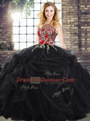 Black Sleeveless Zipper 15 Quinceanera Dress for Military Ball and Sweet 16 and Quinceanera