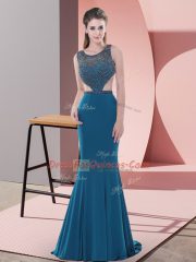 Charming Sleeveless Sweep Train Beading Backless Prom Dress