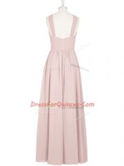 Pink Empire Chiffon Halter Top Sleeveless Pleated Floor Length Zipper Casual Dresses