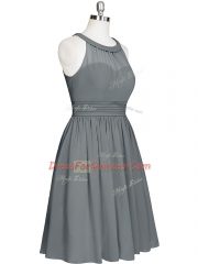 Grey Dress for Prom Prom and Party and Military Ball with Ruching Halter Top Sleeveless Zipper