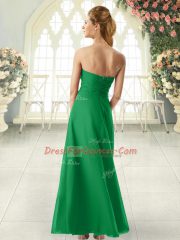 Deluxe Green Empire Chiffon Sweetheart Sleeveless Ruching Floor Length Zipper Prom Party Dress