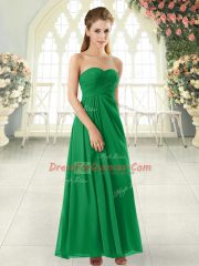 Deluxe Green Empire Chiffon Sweetheart Sleeveless Ruching Floor Length Zipper Prom Party Dress
