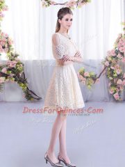 Decent Champagne Lace Up Court Dresses for Sweet 16 Short Sleeves Mini Length Lace
