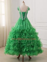 Ball Gowns Little Girl Pageant Dress Green V-neck Organza Cap Sleeves Floor Length Lace Up