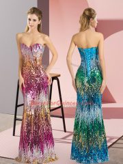 Purple and Multi-color Sweetheart Neckline Beading and Sequins Evening Dress Sleeveless Lace Up