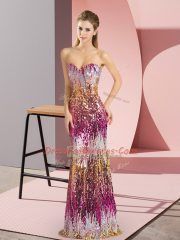 Purple and Multi-color Sweetheart Neckline Beading and Sequins Evening Dress Sleeveless Lace Up