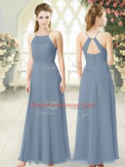 Custom Fit Grey Casual Dresses Prom and Party with Ruching Spaghetti Straps Sleeveless Zipper