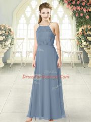 Custom Fit Grey Casual Dresses Prom and Party with Ruching Spaghetti Straps Sleeveless Zipper