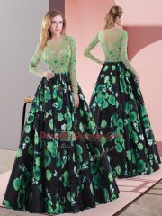 Elegant Multi-color Prom Dresses Prom and Party and Military Ball with Appliques Scoop Long Sleeves Lace Up