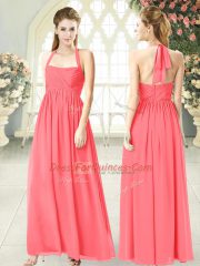 Perfect Chiffon Halter Top Sleeveless Zipper Ruching in Watermelon Red