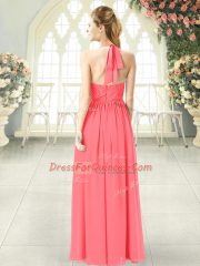 Perfect Chiffon Halter Top Sleeveless Zipper Ruching in Watermelon Red