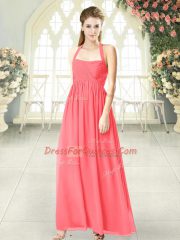 Perfect Chiffon Halter Top Sleeveless Zipper Ruching in Watermelon Red