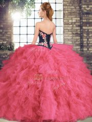 Hot Pink Vestidos de Quinceanera Sweet 16 and Quinceanera with Beading and Embroidery Sweetheart Sleeveless Lace Up