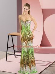 Fitting Sequins Homecoming Dress Multi-color Lace Up Sleeveless Floor Length Sweep Train