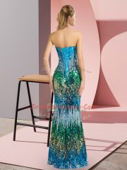 Fitting Sequins Homecoming Dress Multi-color Lace Up Sleeveless Floor Length Sweep Train