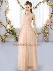 Elegant Peach Sleeveless Lace Floor Length Quinceanera Court Dresses