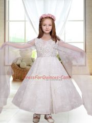 Charming Long Sleeves Zipper Ankle Length Lace Flower Girl Dress