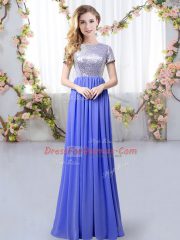 Sophisticated Chiffon Scoop Short Sleeves Zipper Sequins Damas Dress in Lavender