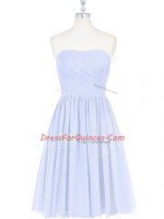 Glorious Ruching and Pleated Light Blue Side Zipper Sleeveless Knee Length