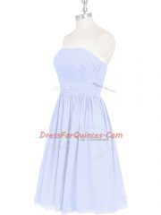 Glorious Ruching and Pleated Light Blue Side Zipper Sleeveless Knee Length
