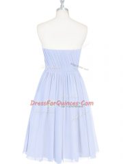 Glorious Ruching and Pleated Light Blue Side Zipper Sleeveless Knee Length