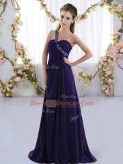 Comfortable Purple One Shoulder Neckline Beading Court Dresses for Sweet 16 Sleeveless Lace Up