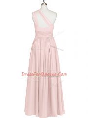 Glorious Baby Pink Sleeveless Floor Length Ruching Side Zipper Prom Dresses
