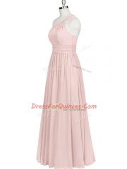 Glorious Baby Pink Sleeveless Floor Length Ruching Side Zipper Prom Dresses