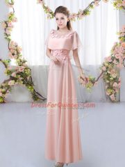 Great Floor Length Pink Dama Dress Scoop Short Sleeves Zipper