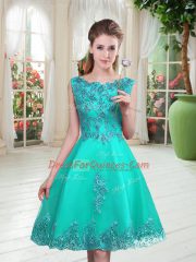 Affordable Tulle Scoop Sleeveless Lace Up Beading and Appliques Homecoming Dress in Turquoise