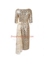 Gorgeous Half Sleeves Knee Length Belt Zipper Evening Dress with Gold