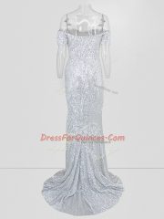 Romantic Silver Mermaid Sequins Dress for Prom Short Sleeves