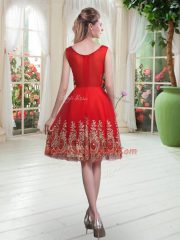 Sleeveless Tulle Knee Length Zipper Evening Dress in Red with Beading and Appliques