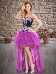 Purple Lace Up Sweetheart Sleeveless High Low Party Dress Embroidery
